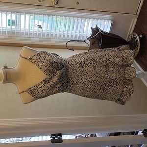 b original Shoe Fly cream black animal print spaghetti strap ruffle dress S …EUC